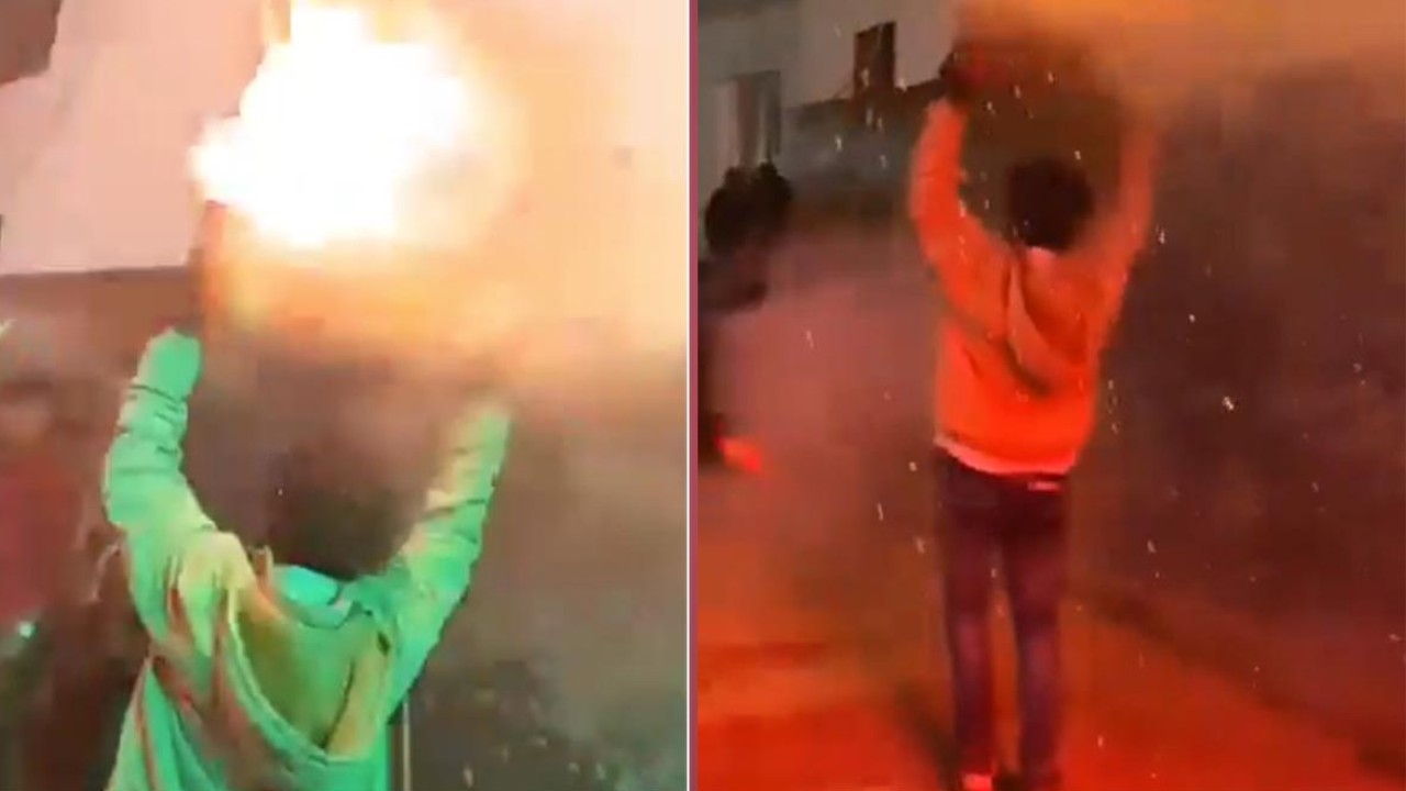 सिर पर पटाखे रखकर नाचना पड़ गया महंगा, बारात में मच गई भगदड़, देखिए VIDEO सिर पर पटाखे रखकर नाचना पड़ गया महंगा, बारात में मच गई भगदड़, देखिए VIDEO