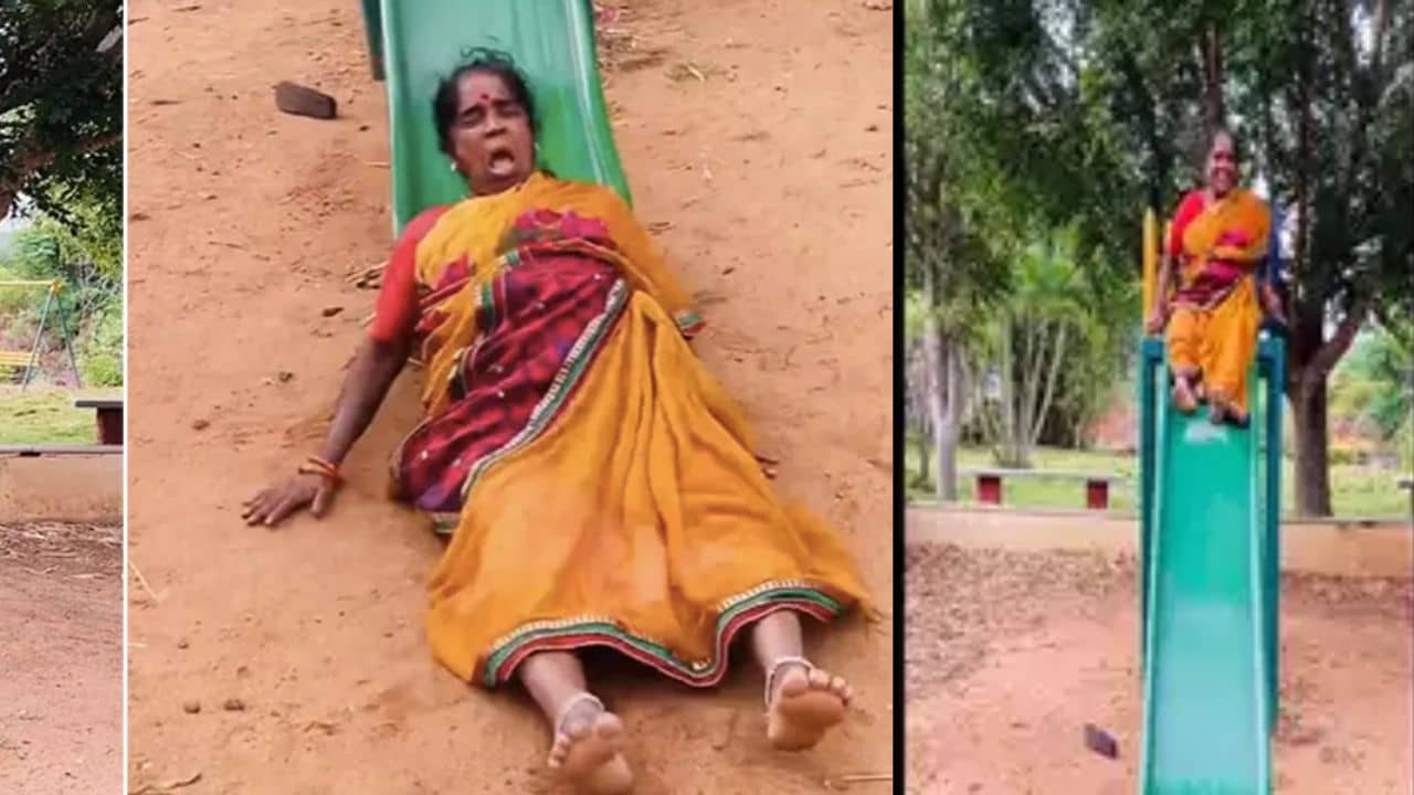 VIDEO: Aunty had children's fun by climbing on the slider, later something happened that will make you laugh